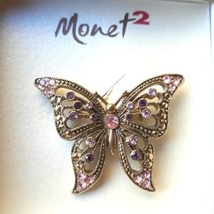 NIB Pink/Purple Crystal Butterfly Pin